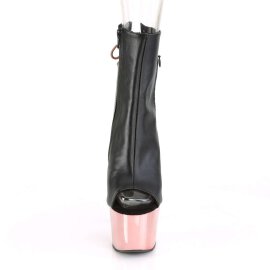 Pleaser ADORE-1018 Black Faux Leather/Rose Gold Chrome