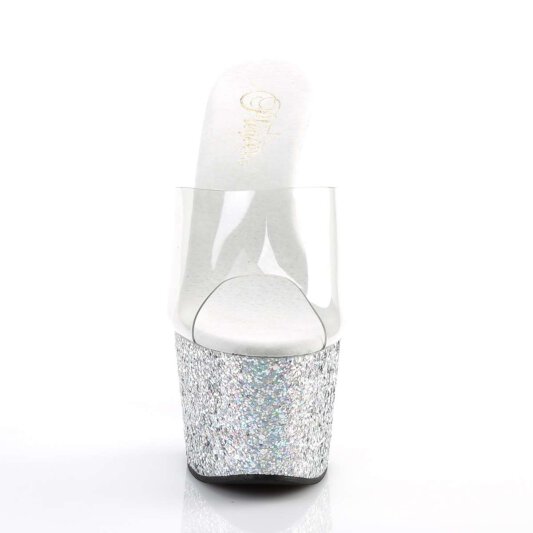 Pleaser Pantolette ADORE-701LG Transparent Silber Multi Glitter