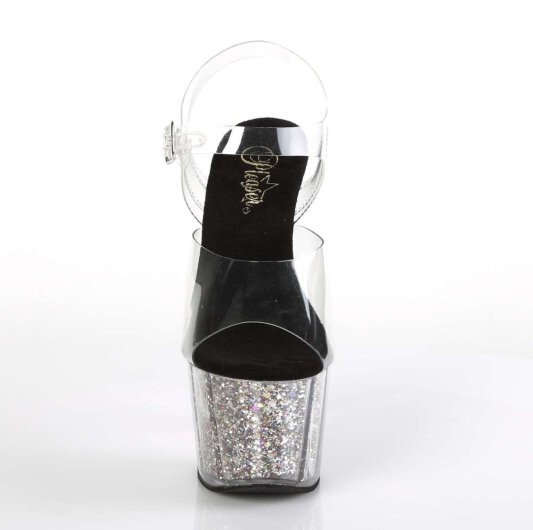 Pleaser Sandalette ADORE-708CG Transparent Silber Multi Glitter