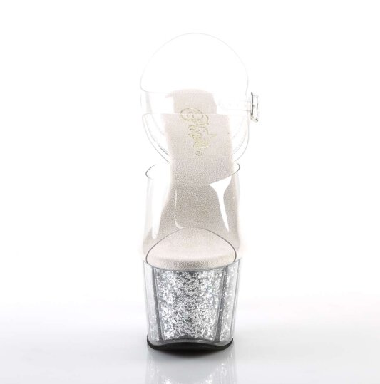 Pleaser Sandalette ADORE-708G Transparent Silber Glitter