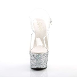Pleaser Sandalette ADORE-708LG Transparent Silber Multi...