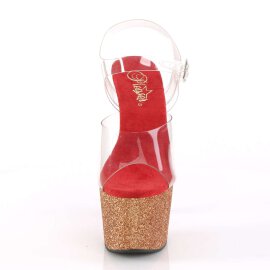 Pleaser Sandalette ADORE-708OMBRE Transparent Rose-Gold Rot Glitter