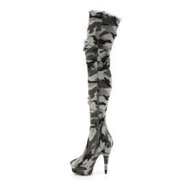Pleaser Overknee Stiefel DELIGHT-3005 Camouflage Grau