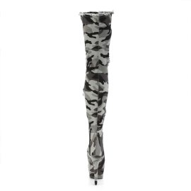 Pleaser Overknee Stiefel DELIGHT-3005 Camouflage Grau