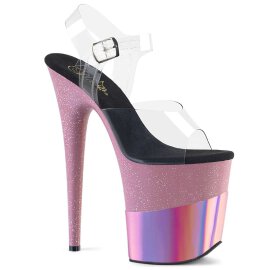 Pleaser Sandalette FLAMINGO-808-2HGM Transparent Pink Glitter Chrom