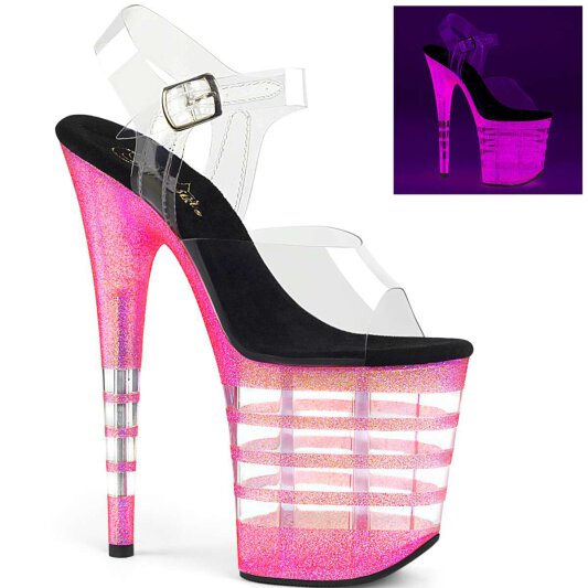 Pleaser Sandalette FLAMINGO-808UVLN Transparent Neon-Pink Glitter