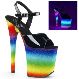 Pleaser Sandalette FLAMINGO-809WR Schwarz Neon-Bunt Multi Glitter