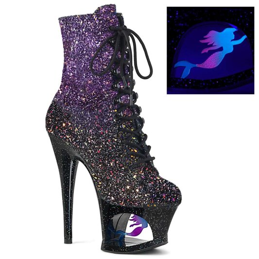 Pleaser Stiefelette MOON-1020MER Schwarz Bunt Multi Glitter