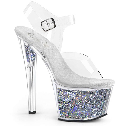 Pleaser Sandalette SKY-308GF Transparent Silber Multi Glitter