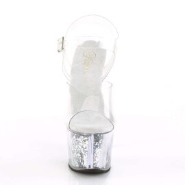 Pleaser Sandalette SKY-308GF Transparent Silber Multi Glitter
