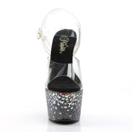 Pleaser Sandalette STARSPLASH-708 Transparent Schwarz Hologram Glitter
