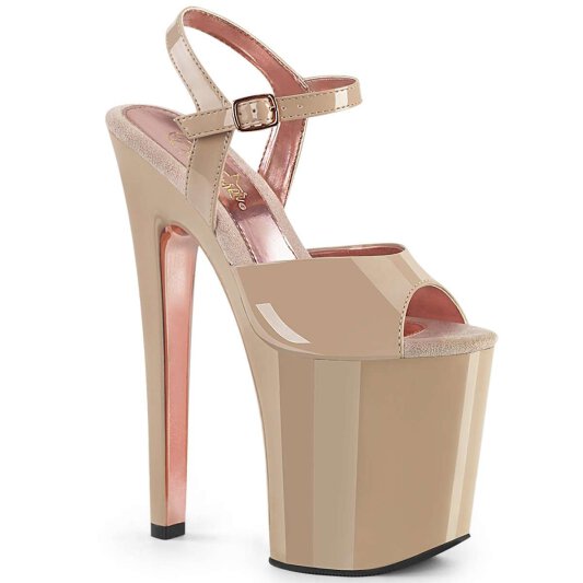 Pleaser XTREME-809TT Nude Patent/Nude-Rose Gold Chrome