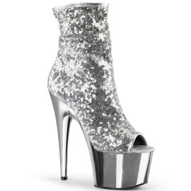 Pleaser Stiefelette ADORE-1008SQ Silber Multi Strass...