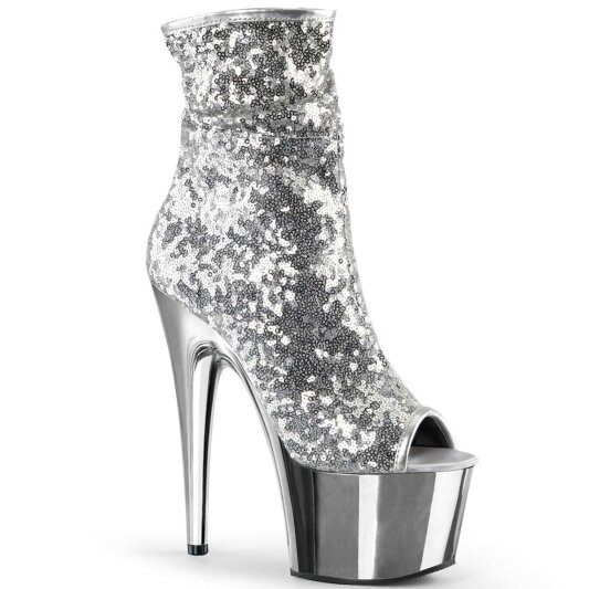 Pleaser Stiefelette ADORE-1008SQ Silber Multi Strass Chrom EU-39 / US-9