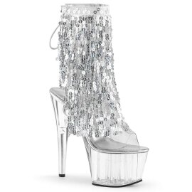 Pleaser Stiefelette ADORE-1017SQF Transparent Silber...