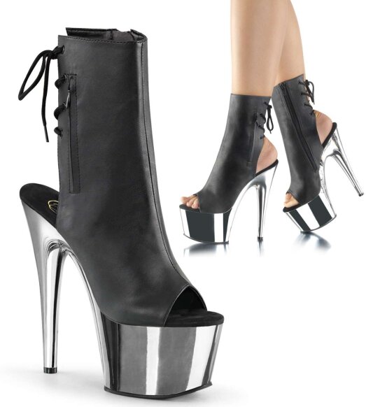Pleaser Stiefelette ADORE-1018 Schwarz Silber Chrom EU-35 / US-5
