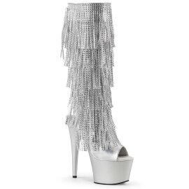 Pleaser Kniestiefel ADORE-2024RSF Silber Metallic Strass...