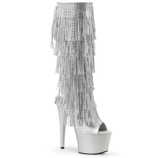 Pleaser Kniestiefel ADORE-2024RSF Silber Metallic Strass EU-38 / US-8