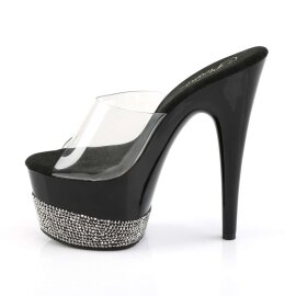 Pleaser Pantolette ADORE-701-3 Transparent Schwarz Silber Strass EU-35 / US-5
