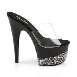 Pleaser Pantolette ADORE-701-3 Transparent Schwarz Silber Strass EU-35 / US-5