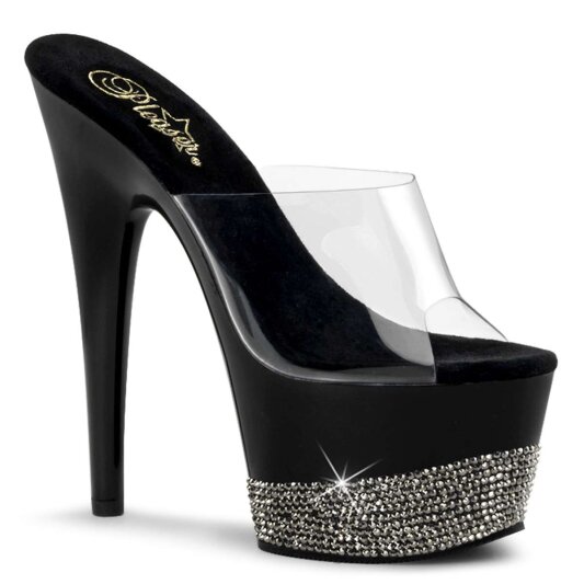 Pleaser Pantolette ADORE-701-3 Transparent Schwarz Silber Strass EU-38 / US-8