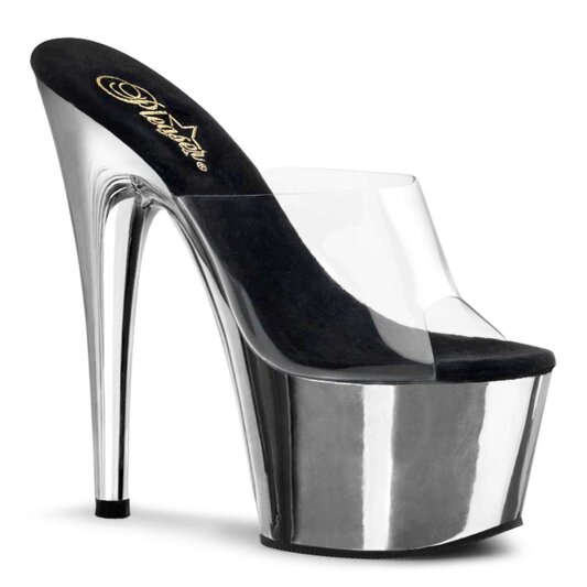 Pleaser Pantolette ADORE-701 Transparent Silber Chrom EU-38 / US-8