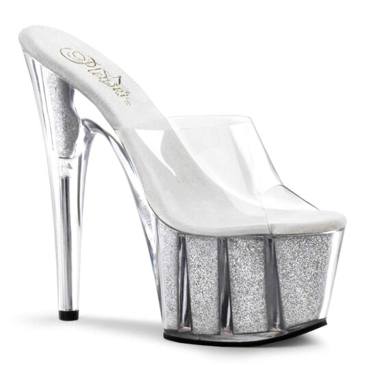 Pleaser Pantolette ADORE-701G Transparent Silber Glitter EU-37 / US-7