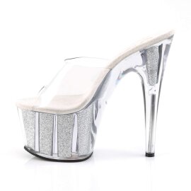 Pleaser Pantolette ADORE-701G Transparent Silber Glitter EU-38 / US-8