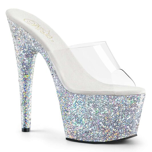 Pleaser Pantolette ADORE-701LG Transparent Silber Multi Glitter EU-37 / US-7