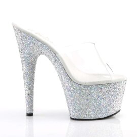 Pleaser Pantolette ADORE-701LG Transparent Silber Multi Glitter EU-37 / US-7
