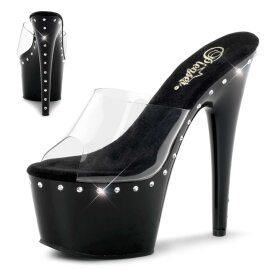 Pleaser Pantolette ADORE-701LS Transparent Schwarz EU-35...