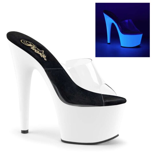 Pleaser Pantolette ADORE-701UV Transparent Neon-Weiß EU-35 / US-5