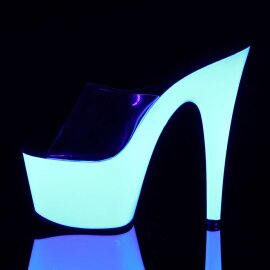 Pleaser Pantolette ADORE-701UV Transparent Neon-Weiß EU-35 / US-5