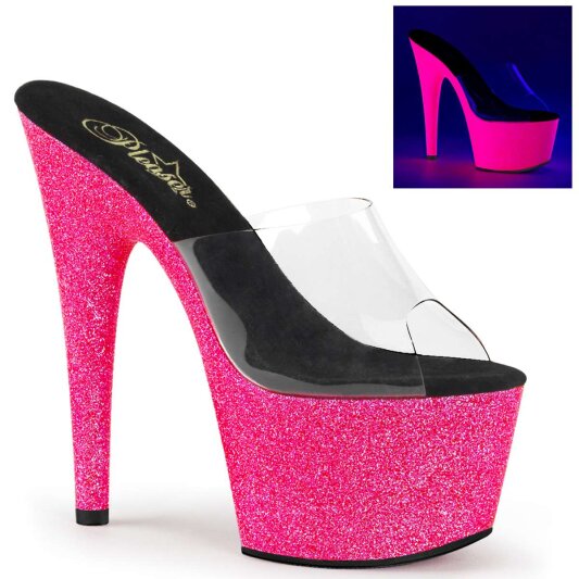 Pleaser Pantolette ADORE-701UVG Transparent Neon-Pink Glitter EU-41 / US-11