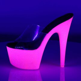 Pleaser Pantolette ADORE-701UVG Transparent Neon-Pink Glitter EU-41 / US-11