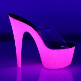 Pleaser Pantolette ADORE-701UVG Transparent Neon-Pink Glitter EU-41 / US-11