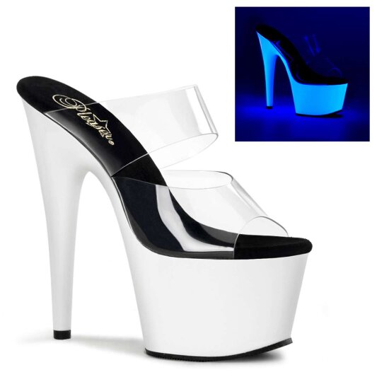 Pleaser Pantolette ADORE-702UV Transparent Neon-Weiß EU-35 / US-5