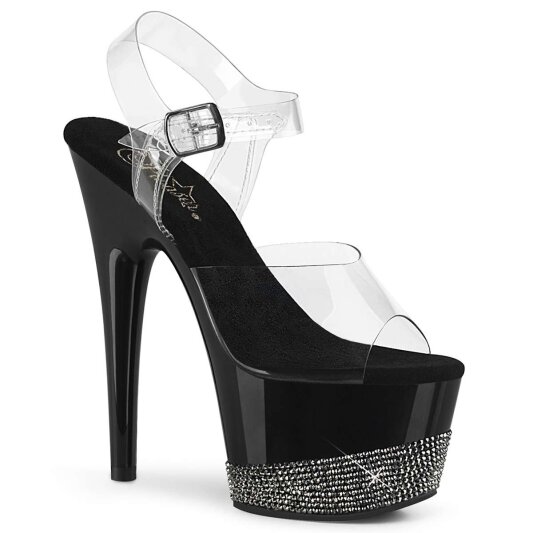 Pleaser Sandalette ADORE-708-3 Transparent Schwarz Silber Strass EU-41 / US-11