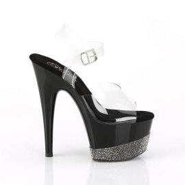Pleaser Sandalette ADORE-708-3 Transparent Schwarz Silber Strass EU-41 / US-11