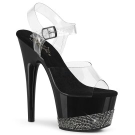 Pleaser Sandalette ADORE-708-3 Transparent Schwarz Silber...