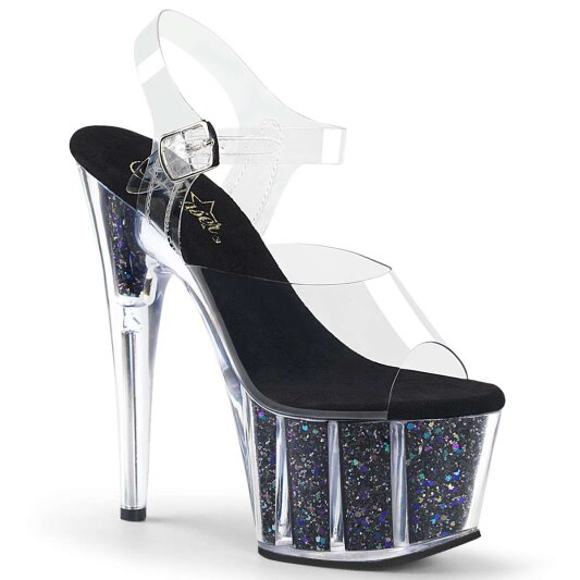 Pleaser Sandalette ADORE-708CG Transparent Schwarz Glitter EU-35 / US-5