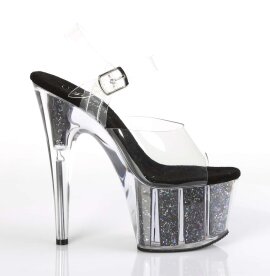 Pleaser Sandalette ADORE-708CG Transparent Schwarz Glitter EU-35 / US-5