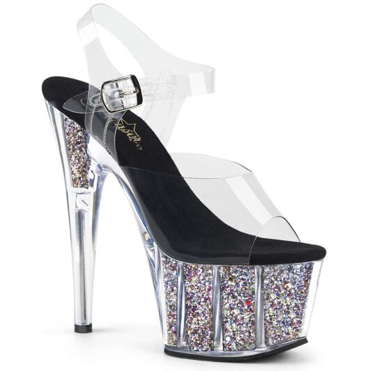 Pleaser Sandalette ADORE-708CG Transparent Silber Multi Glitter EU-35 / US-5