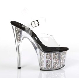 Pleaser Sandalette ADORE-708CG Transparent Silber Multi Glitter EU-37 / US-7