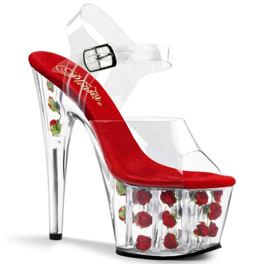 Pleaser Sandalette ADORE-708FL Transparent Rot EU-37 / US-7