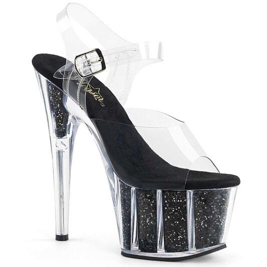Pleaser Sandalette ADORE-708G Transparent Schwarz Glitter EU-35 / US-5