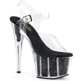 Pleaser Sandalette ADORE-708G Transparent Schwarz Glitter...