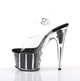 Pleaser Sandalette ADORE-708G Transparent Schwarz Glitter EU-35 / US-5