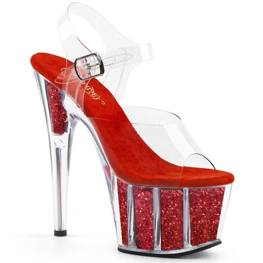 Pleaser Sandalette ADORE-708G Transparent Rot Glitter EU-35 / US-5