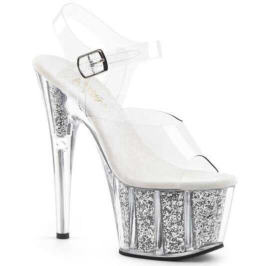 Pleaser Sandalette ADORE-708G Transparent Silber Glitter EU-35 / US-5